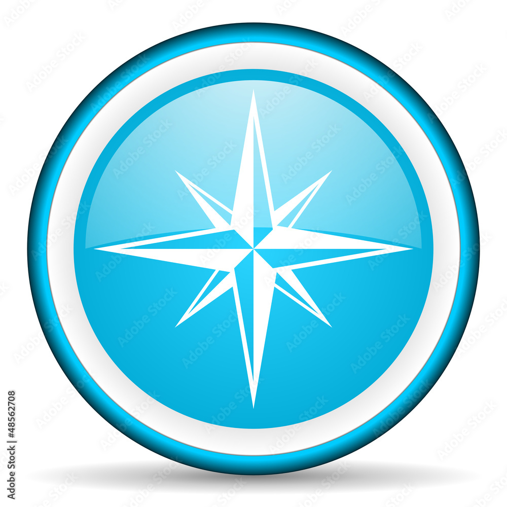 compass blue glossy icon on white background compass blue glossy icon on white background