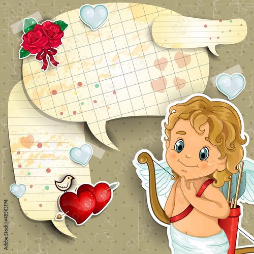 Cupid with cartoon paper