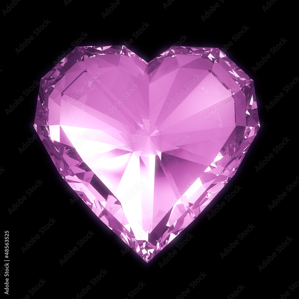 Purple diamond heart isolated on black BG with clipping path. Purple diamond heart isolated on black BG with clipping path.