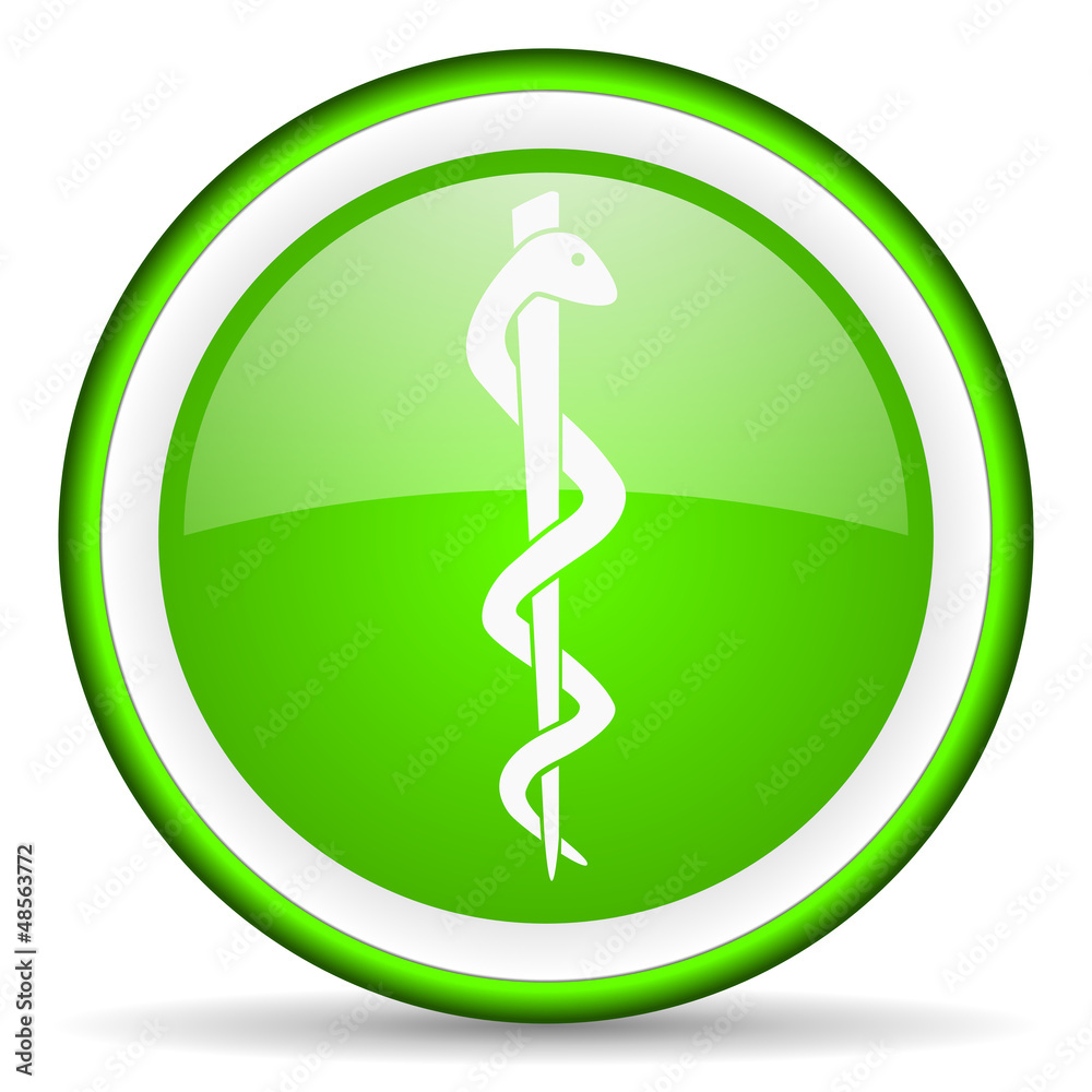 caduceus green glossy icon on white background caduceus green glossy icon on white background