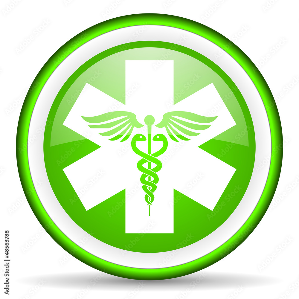 caduceus green glossy icon on white background caduceus green glossy icon on white background