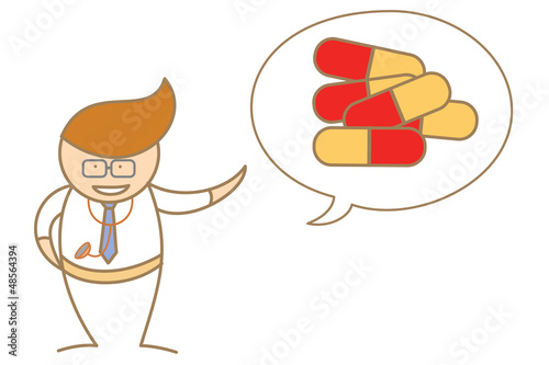 cartoon character of doctor talk about medicine