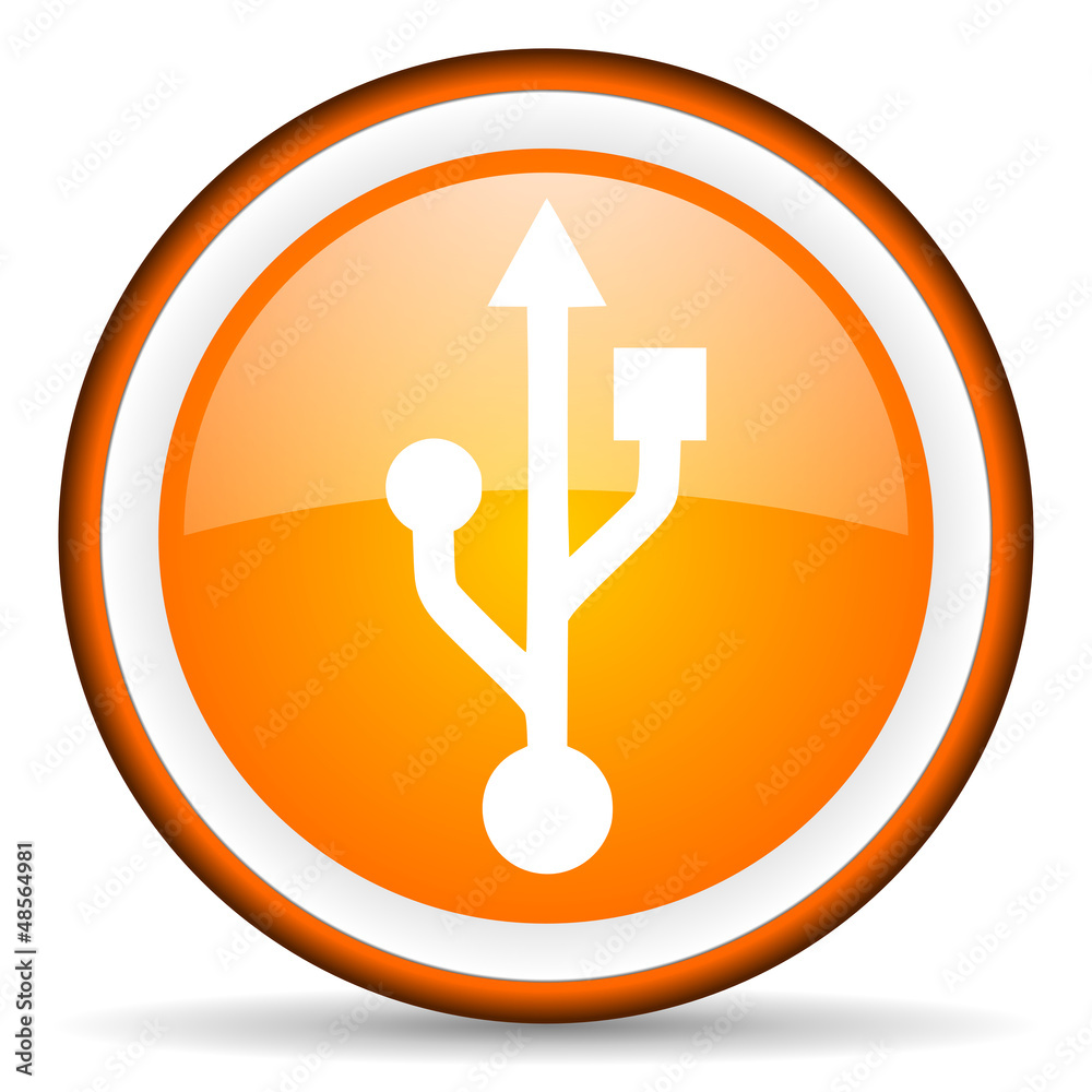 usb orange glossy icon on white background usb orange glossy icon on white background