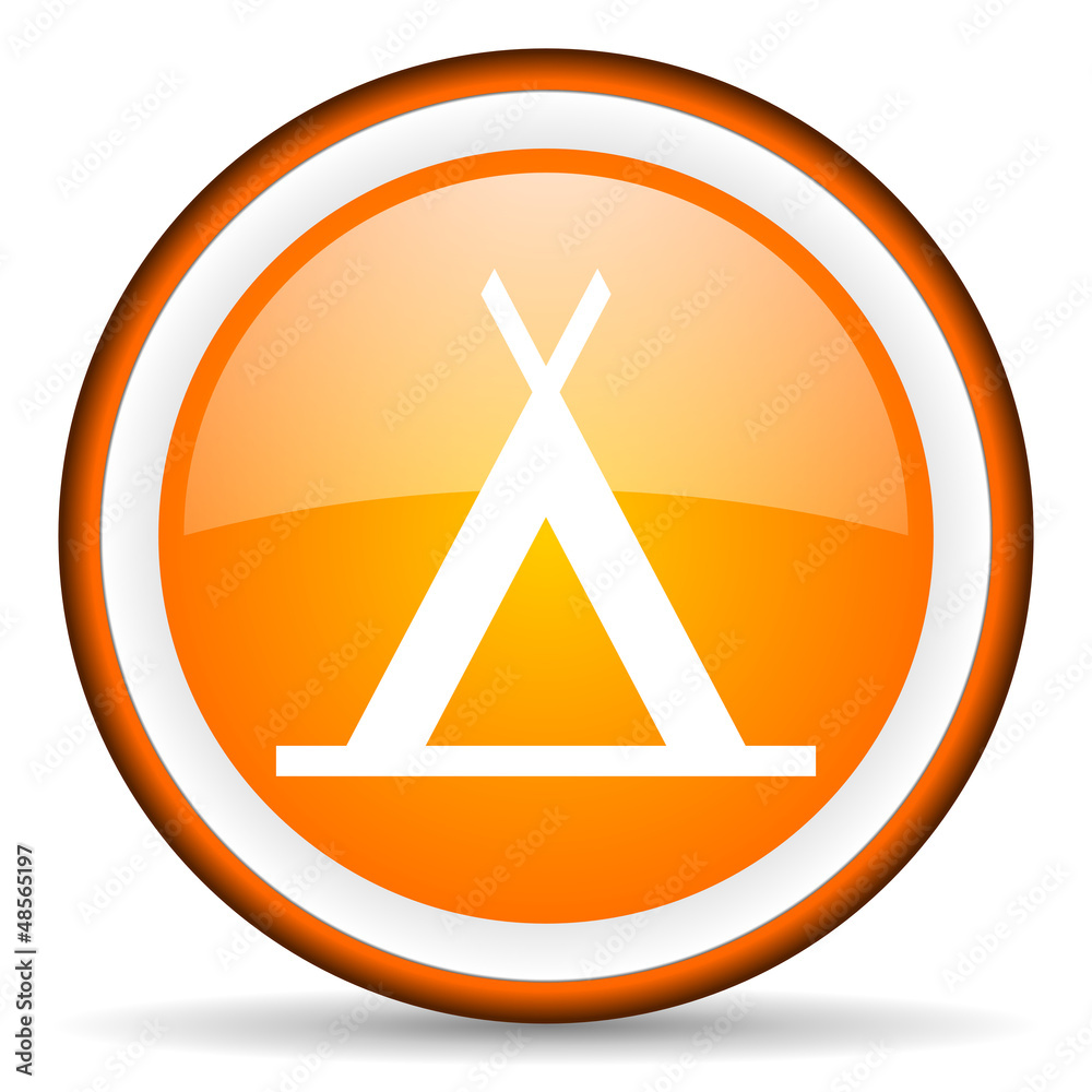 camping orange glossy icon on white background camping orange glossy icon on white background