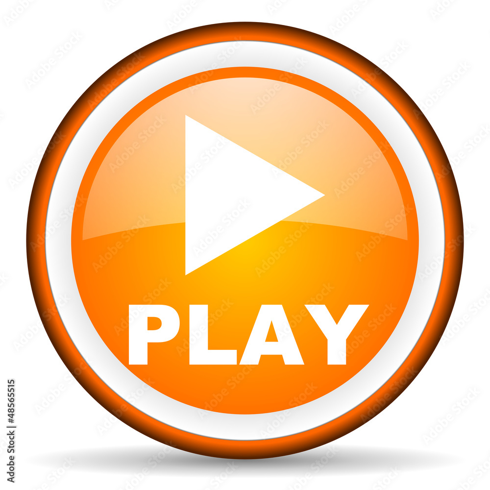 play orange glossy icon on white background play orange glossy icon on white background