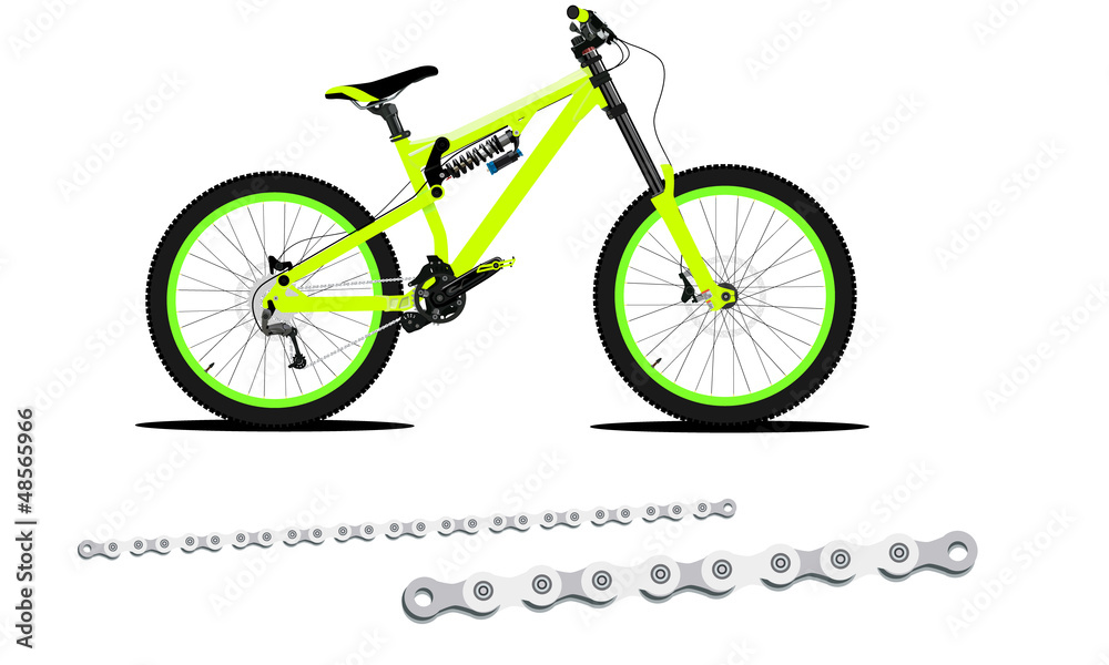 Detailed vector full suspension bicycle and chain Detailed vector full suspension bicycle and chain