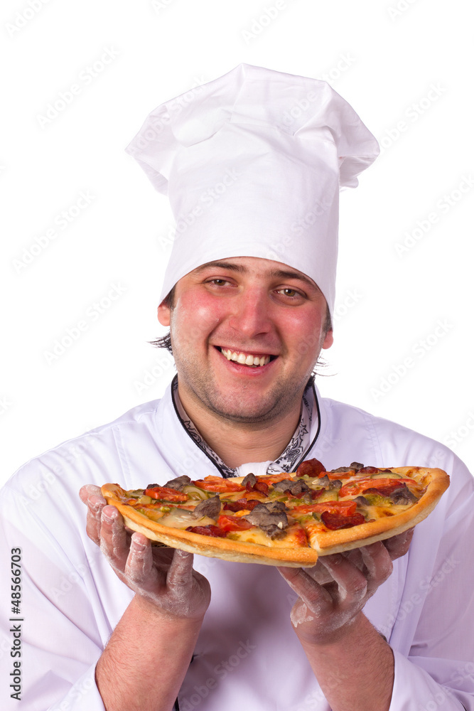 male chef holding a pizza box open male chef holding a pizza box open