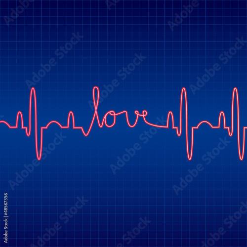 illustration of cardiogram with Love on a blue background
