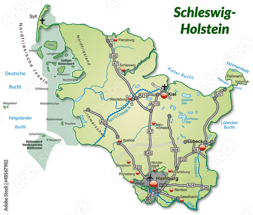 Landkarte von Schleswig-Holstein mit Verkehrsnetz