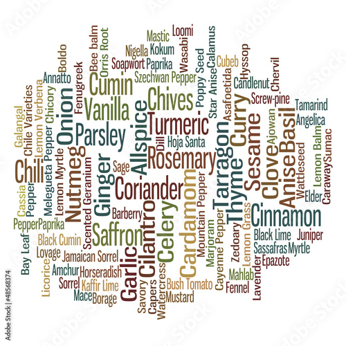 Word cloud of spice names with 10 most common enlarged