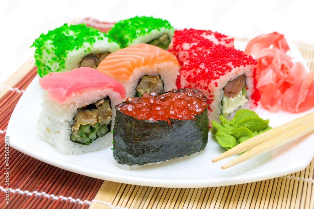 Japanese cuisine. sushi rolls close-up.