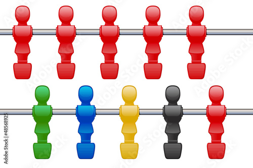 Foosball Player Pieces on Chrome Bar