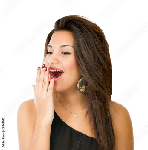 american woman yawning