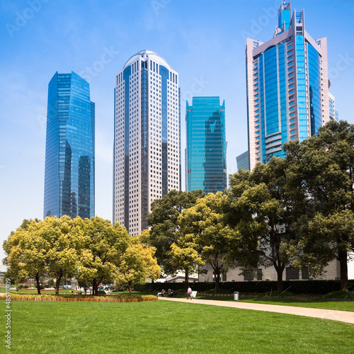 Photography city park with modern building background in shanghai