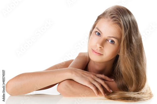 Close-up portrait of sexy caucasian young woman with beautiful b