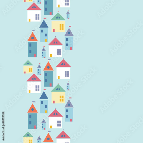 Vector town houses vertical seamless pattern background with