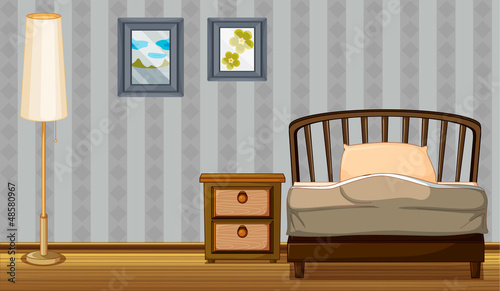 A bed and a lamp