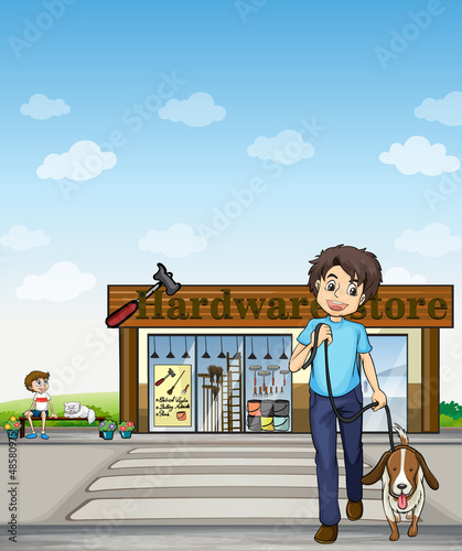 A boy crossing the street