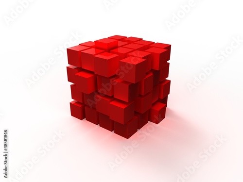Nieuporządkowana czerwona kostka 4x4 złożona z małych kostek