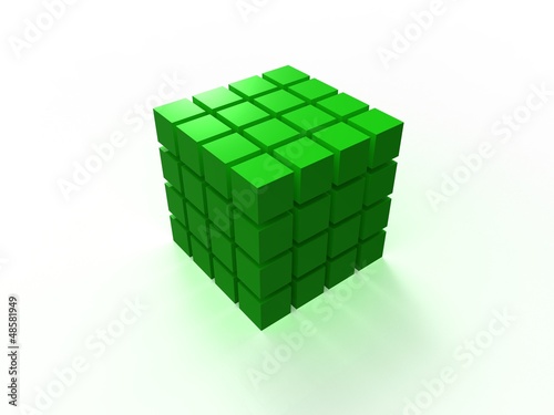 Uporządkowana zielona kostka 4x4 złożona z małych kostek