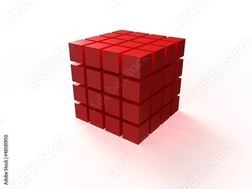 Uporządkowana czerwona kostka 4x4 złożona z małych kostek