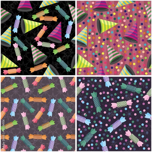 seamless backgrounds with strip caps, candies and confetti