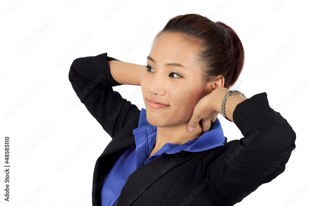 Isolated Relaxing young business woman over white. Isolated Relaxing young business woman over white.