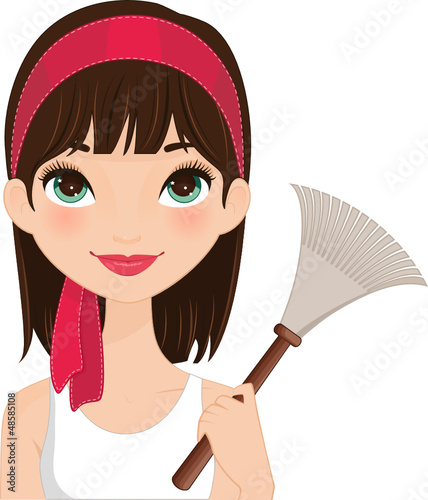 Pretty Girl holding a feather duster