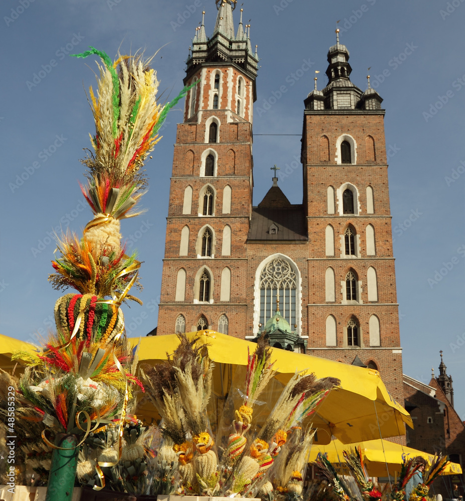 Naklejka premium traditional easter palms and St. Mary's Basilica