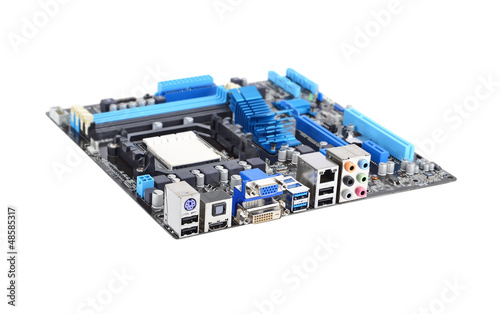 Printed computer motherboard board  isolated on a white