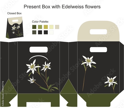 Present box with edelweiss flowers