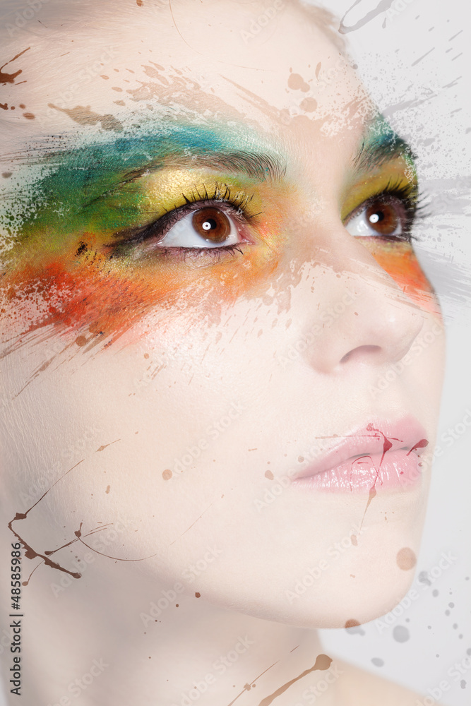 Colourful makeup with adding splashes and strokes