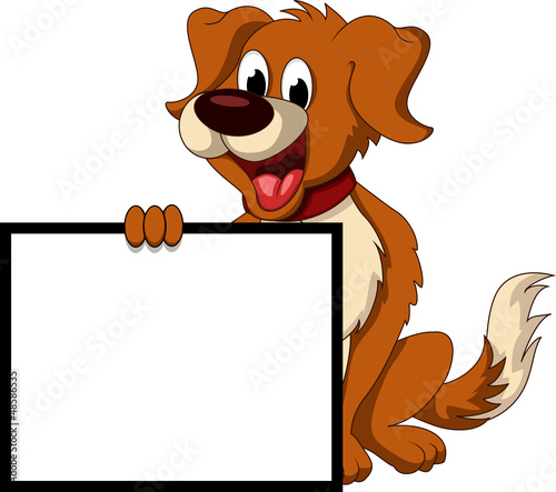 cute dog cartoon holding blank sign