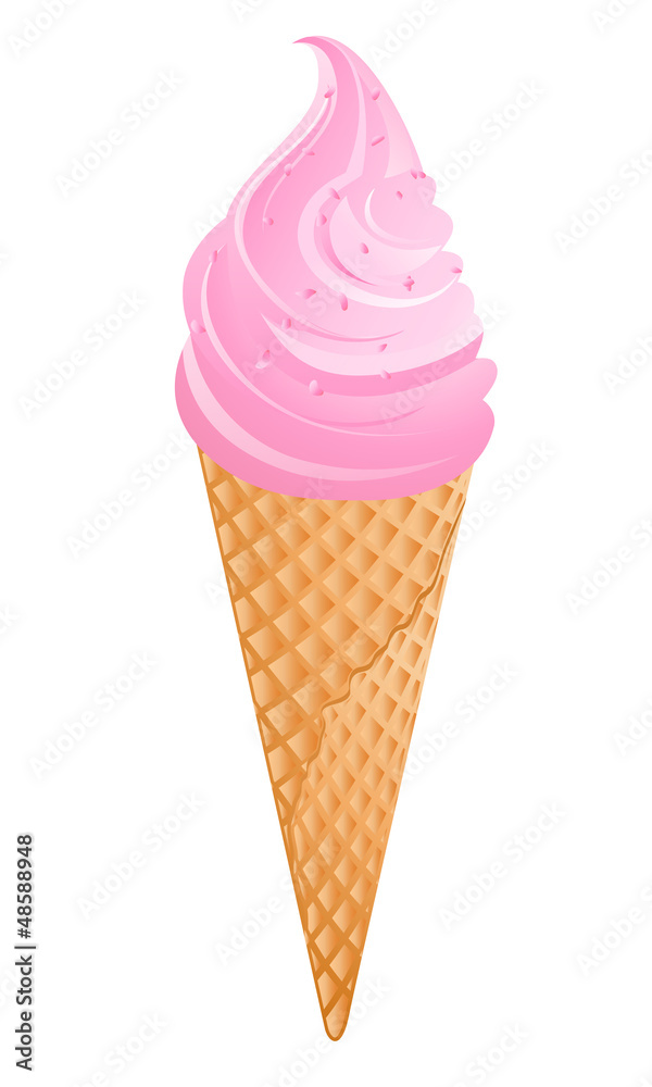 Ice cream in waffle cone. Isolated vector illustration