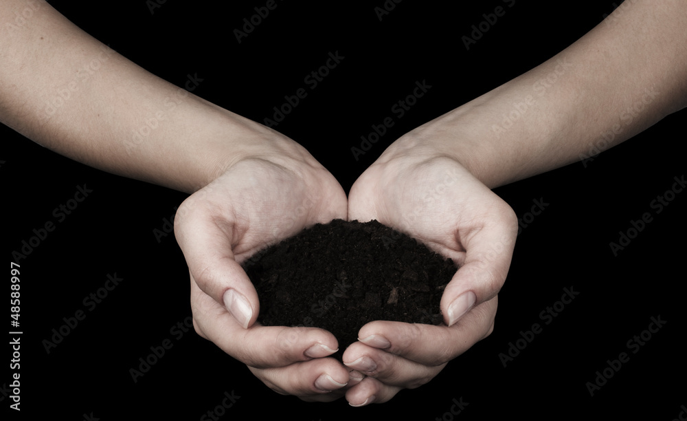 Brown Land and humman hand (on hand) Brown Land and humman hand (on hand)