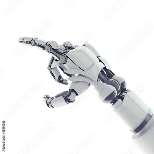 Isolated robotic pointing arm on white background