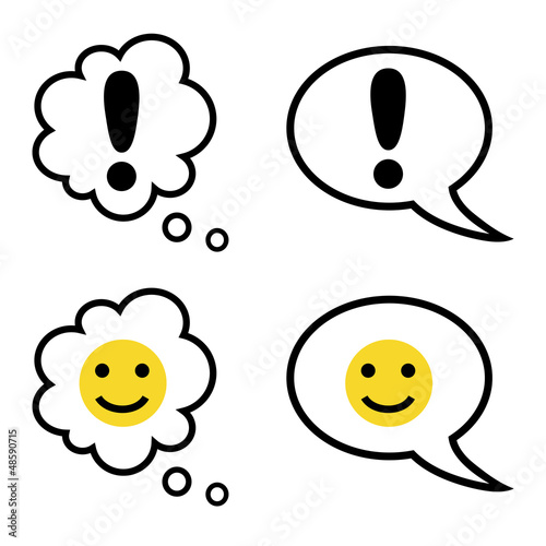 bubbles with smiley face and exclamation mark