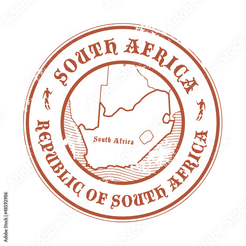 Stamp with the name and map of South Africa, vector illustration