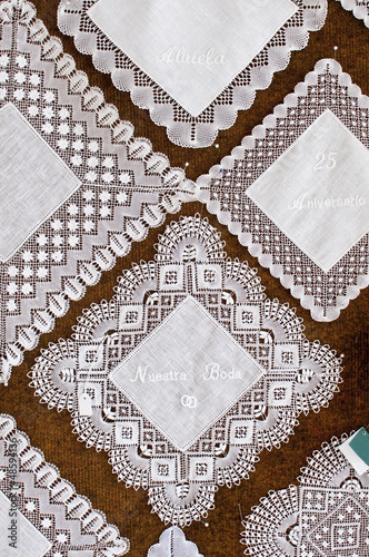 Intricate lace square from Galicia, Spain.