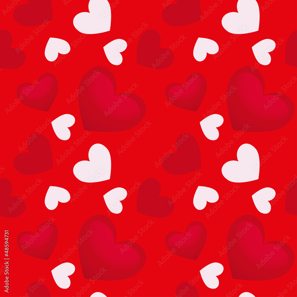 Pattern of red and white hearts on a red background