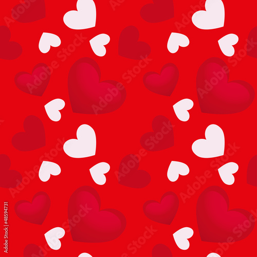 Pattern of red and white hearts on a red background