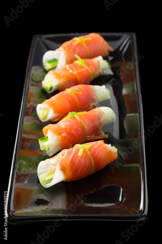 Japanese style hors d'oeuvre, made by smoked salmon