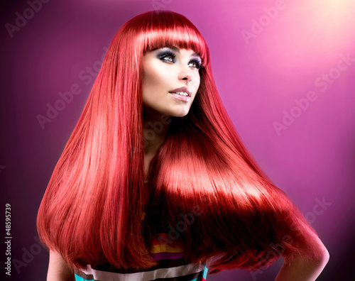 Healthy Straight Long Red Hair. Fashion Beauty Model