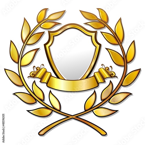 Golden Award Template sith Laurels-Stemma d'Oro in Corona Allor