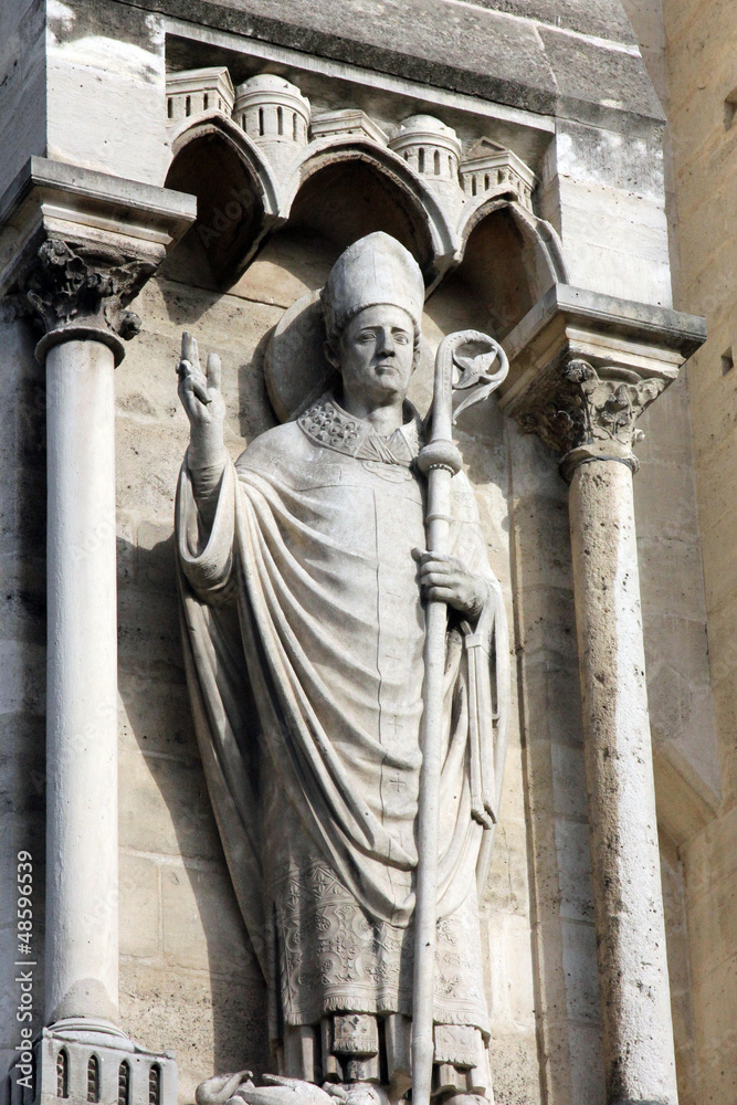 Pope statue on Notre dame cathedral, Paris, France