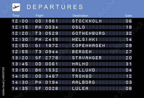 Nordic destinations, departures board vector