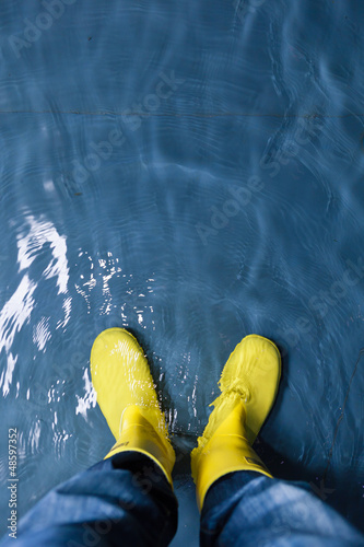 Photography rubber boots in the water - climate concept