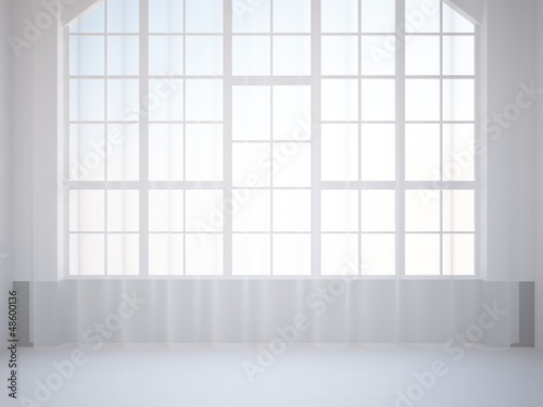 empty room with large window and curtain
