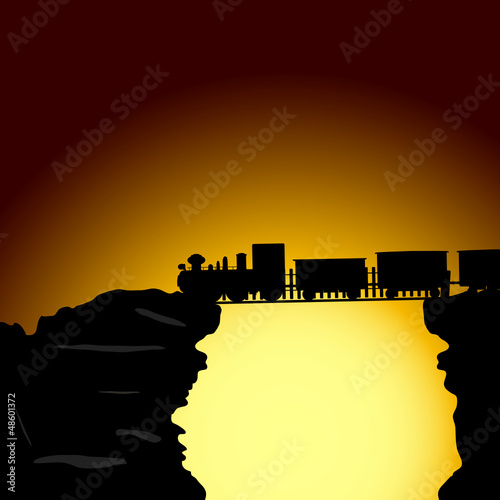 train on the bridge on the cliff vector illustration