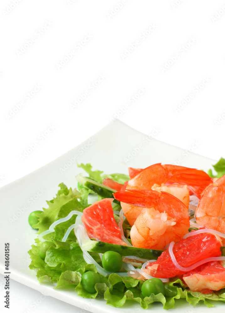 Salad with shrimp,rice noodles and vegetables
